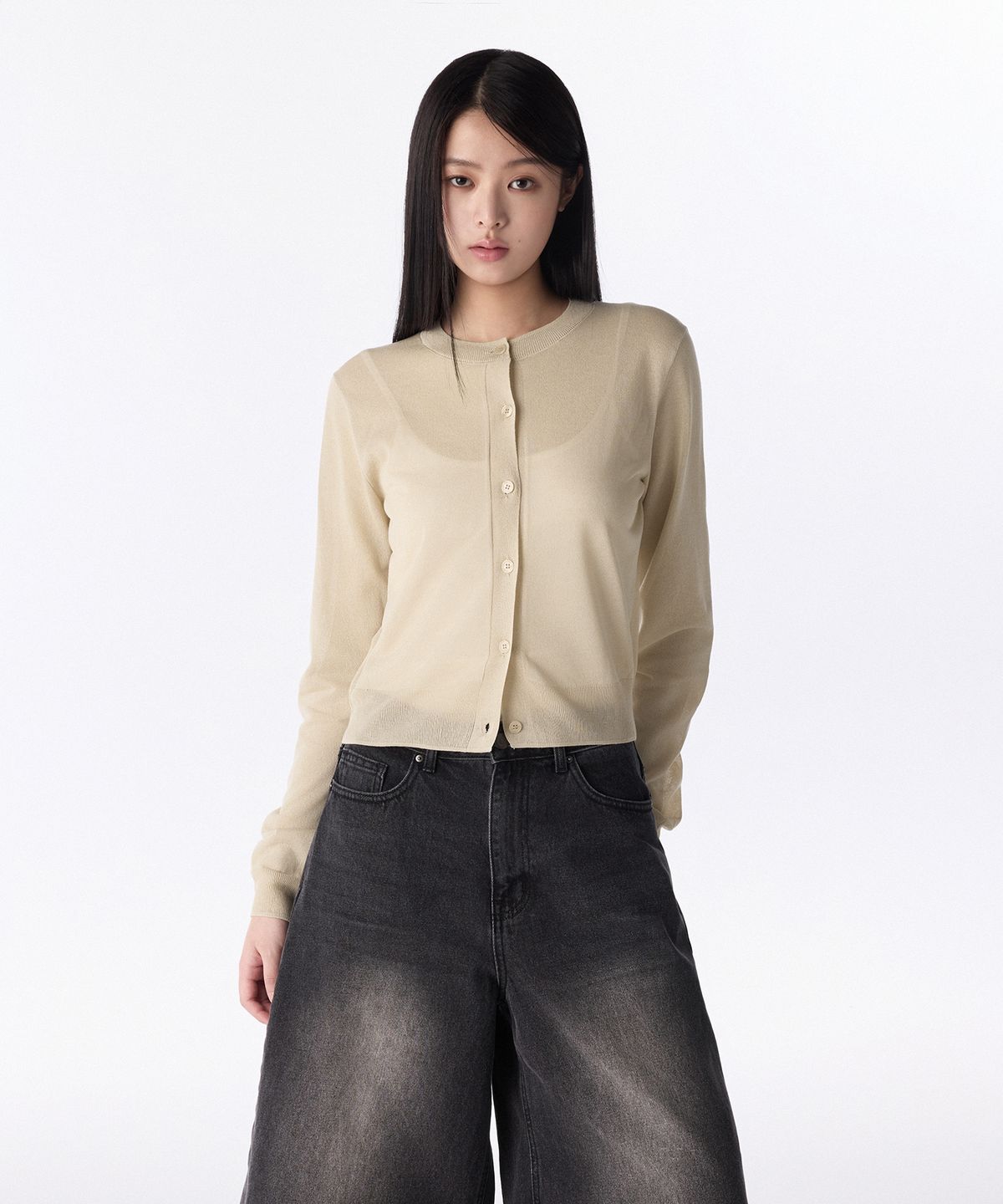 무신사 스탠다드 우먼(MUSINSA STANDARD WOMAN) 우먼즈 시어 라운드 넥 가디건 [라이트 베이지]