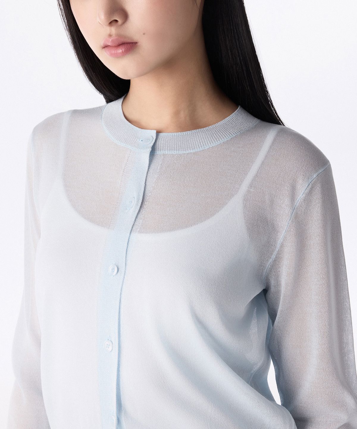 무신사 스탠다드 우먼(MUSINSA STANDARD WOMAN) 우먼즈 시어 라운드 넥 가디건 [파스텔 블루]