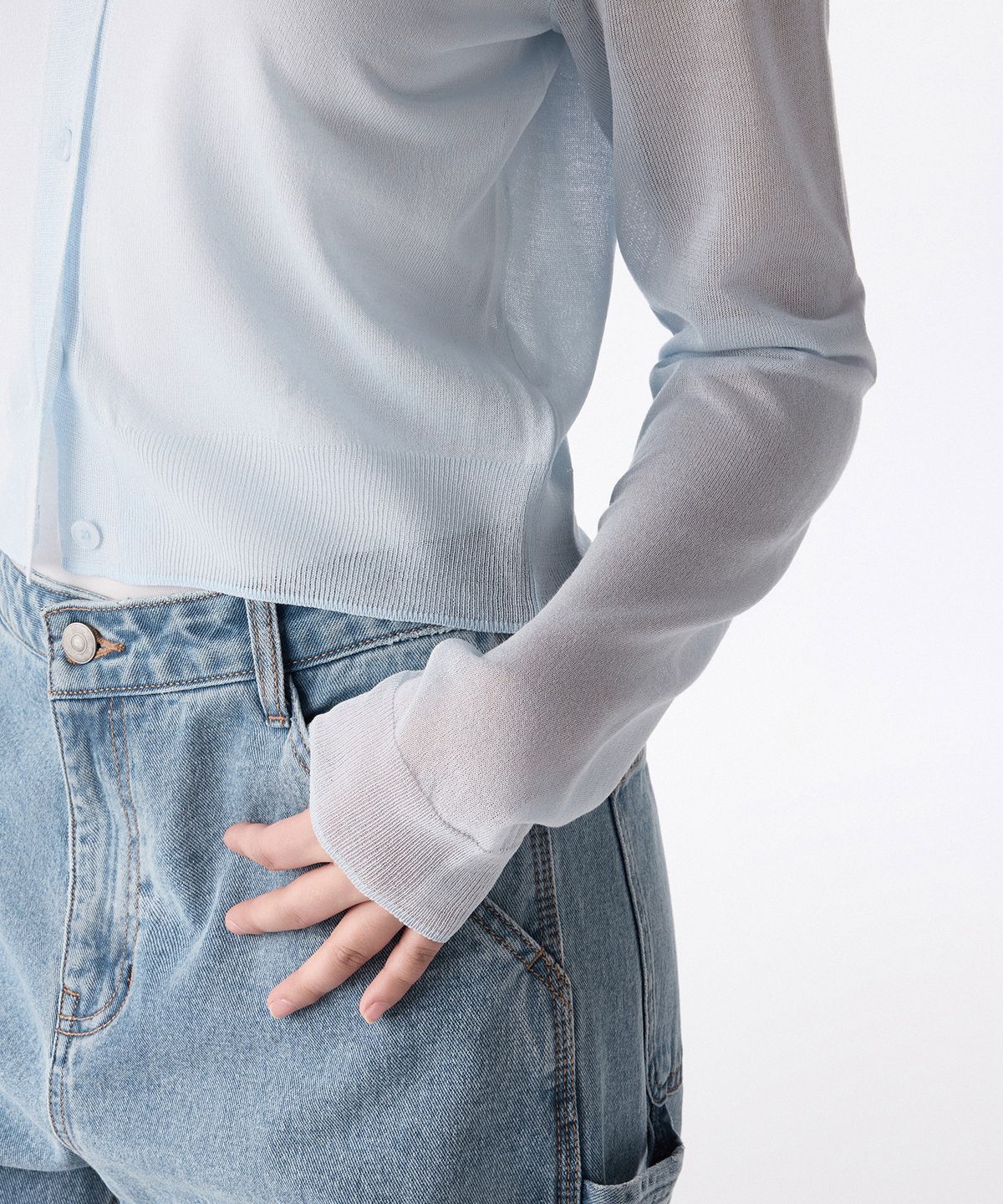무신사 스탠다드 우먼(MUSINSA STANDARD WOMAN) 우먼즈 시어 라운드 넥 가디건 [파스텔 블루]
