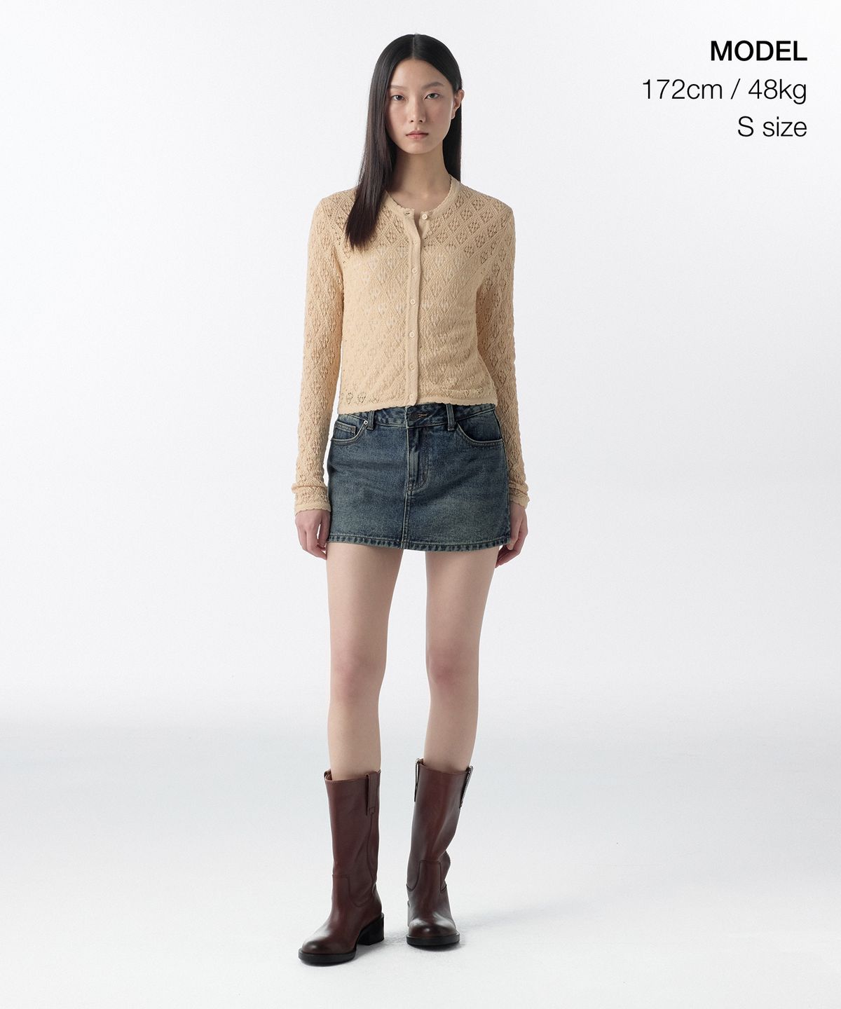 무신사 스탠다드 우먼(MUSINSA STANDARD WOMAN) 우먼즈 다이아그리드 크로셰 가디건 [라이트 베이지]