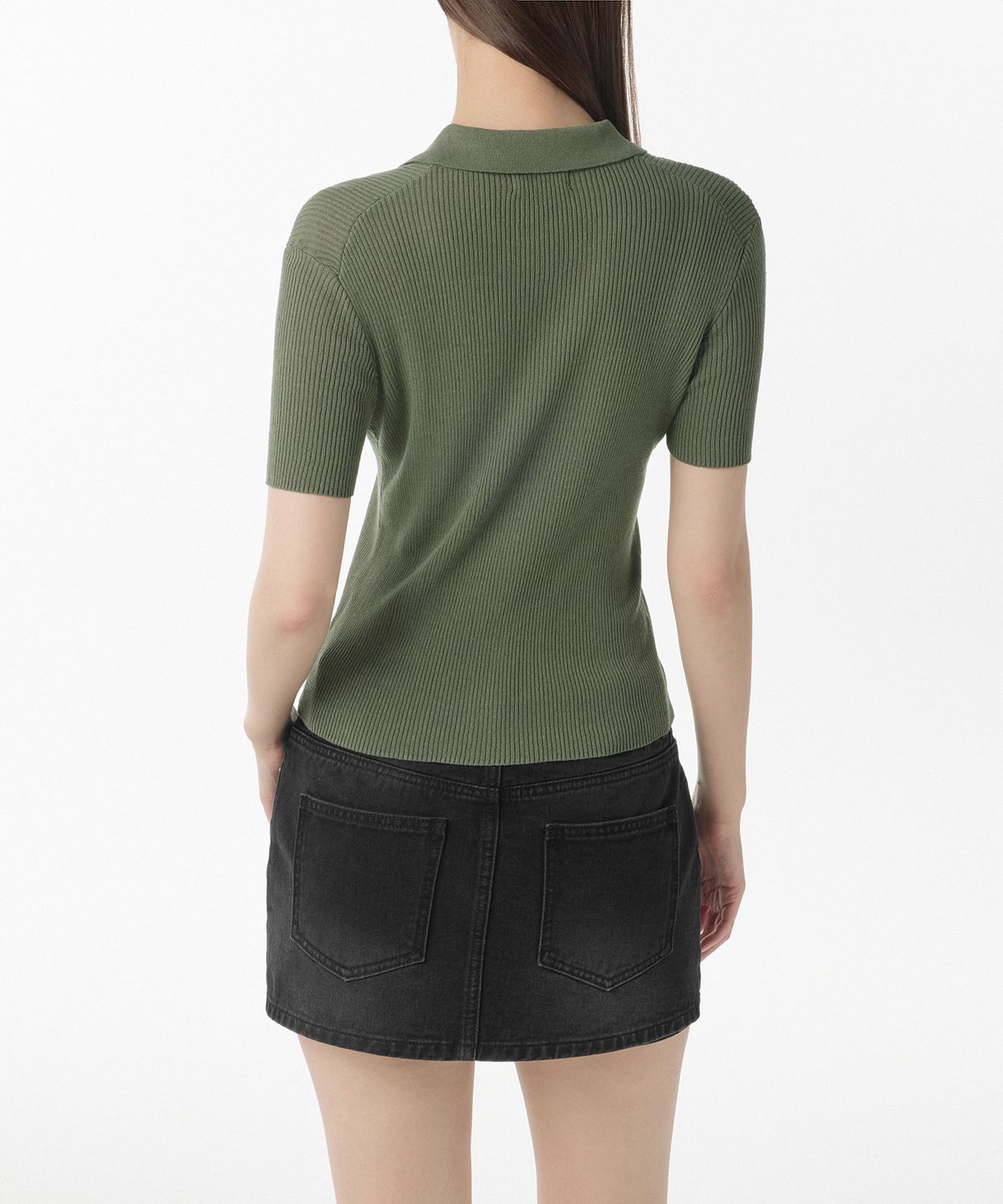 무신사 스탠다드 우먼(MUSINSA STANDARD WOMAN) 우먼즈 리브드 슬림 칼라드 반소매 가디건 [세이지]