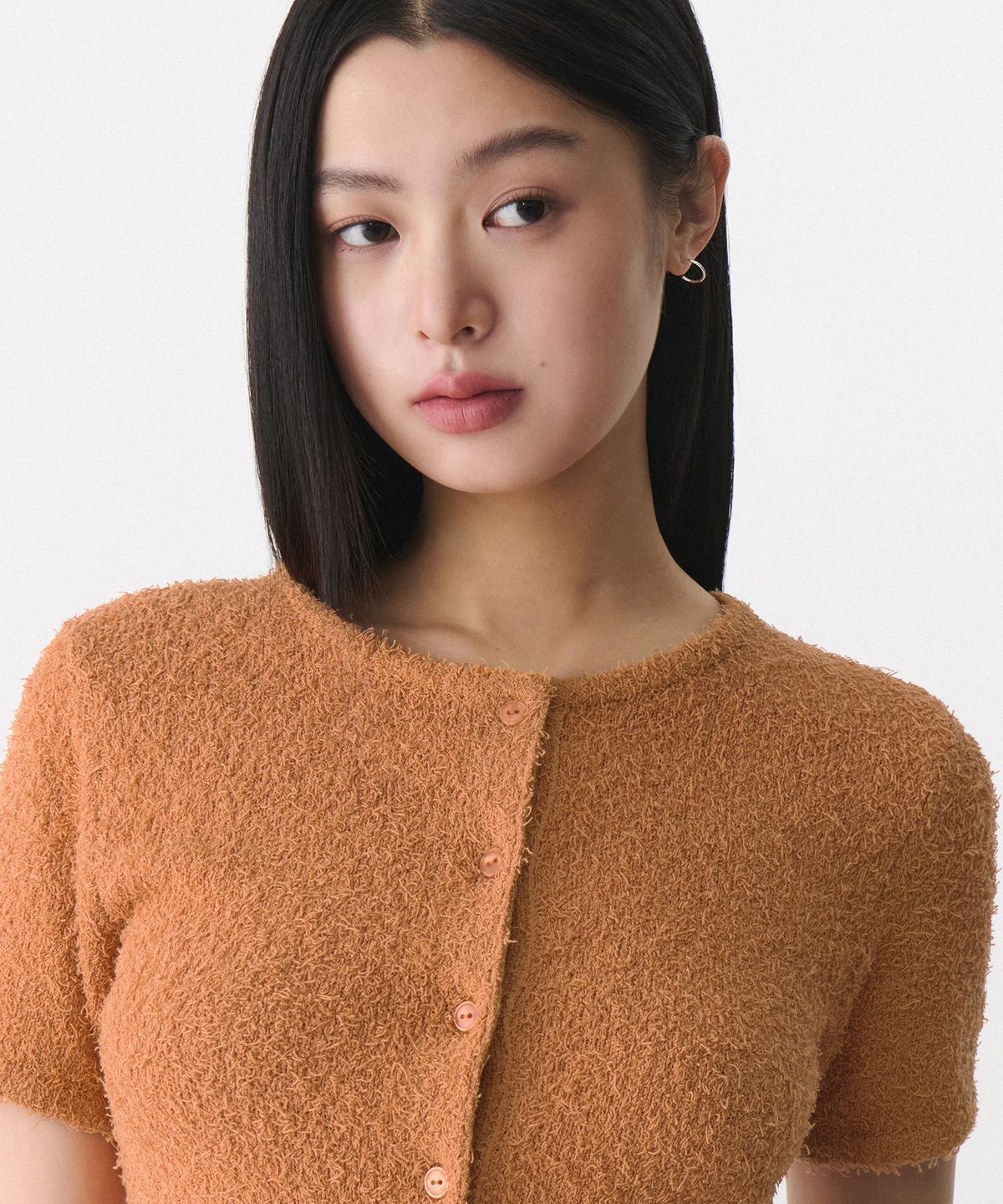무신사 스탠다드 우먼(MUSINSA STANDARD WOMAN) 우먼즈 팬시 얀 라운드 넥 반팔 가디건 [더스티 오렌지]