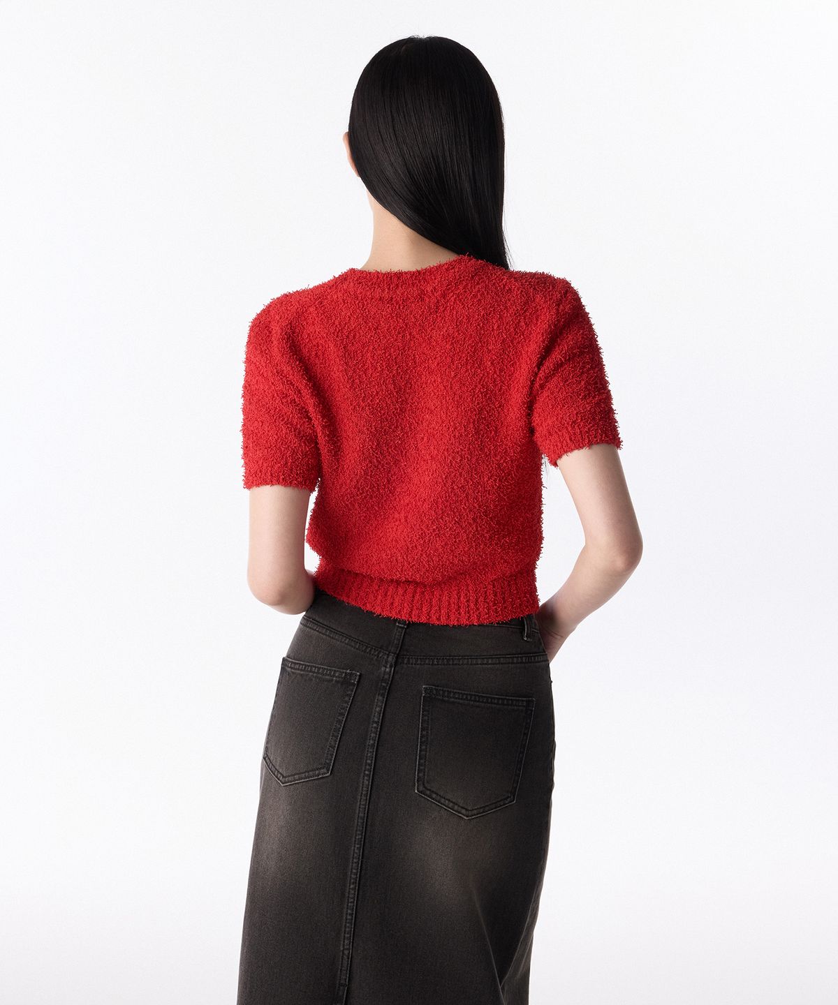 무신사 스탠다드 우먼(MUSINSA STANDARD WOMAN) 우먼즈 팬시 얀 크루 넥 반팔 니트 [레드]