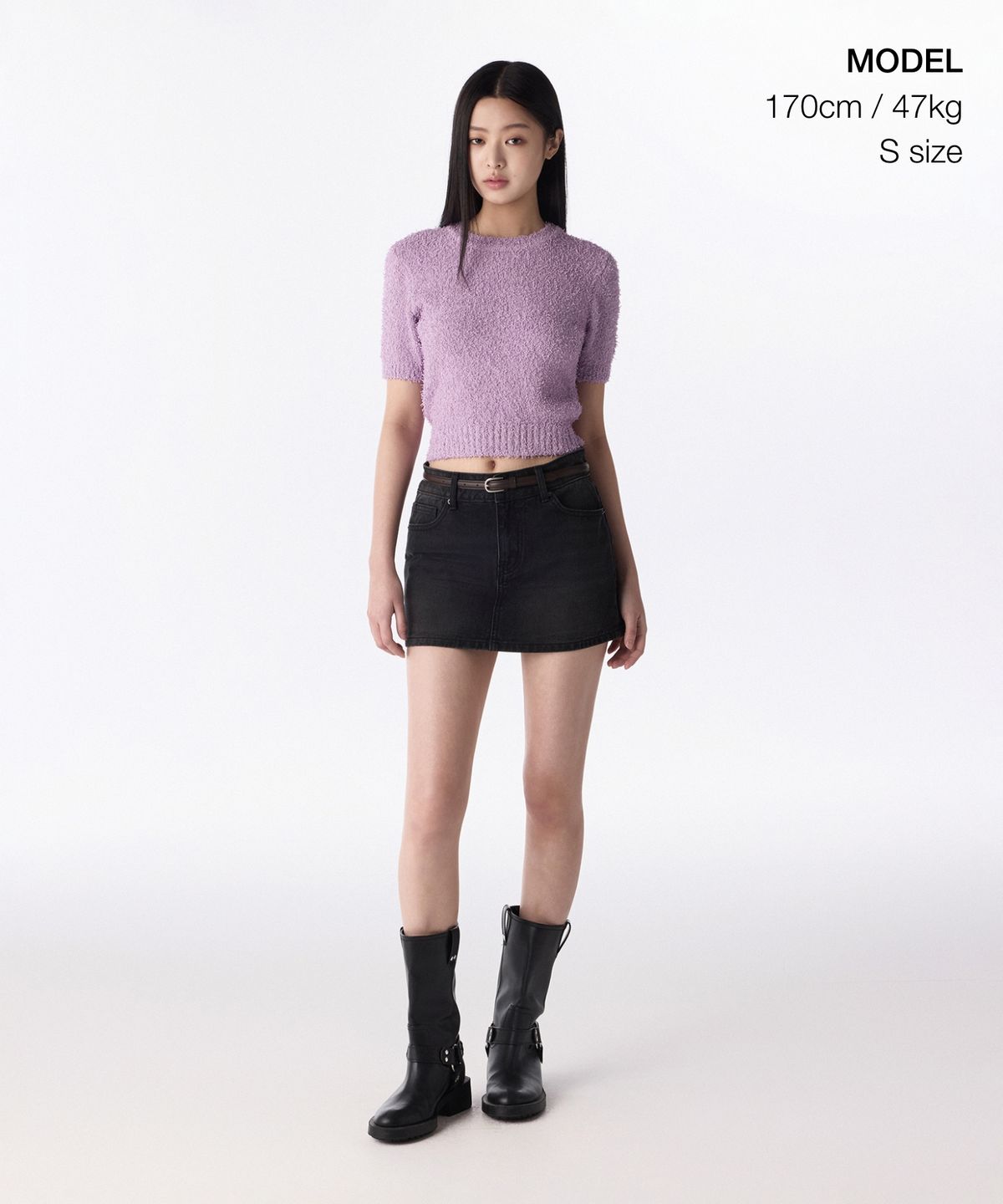 무신사 스탠다드 우먼(MUSINSA STANDARD WOMAN) 우먼즈 팬시 얀 크루 넥 반팔 니트 [라벤더]