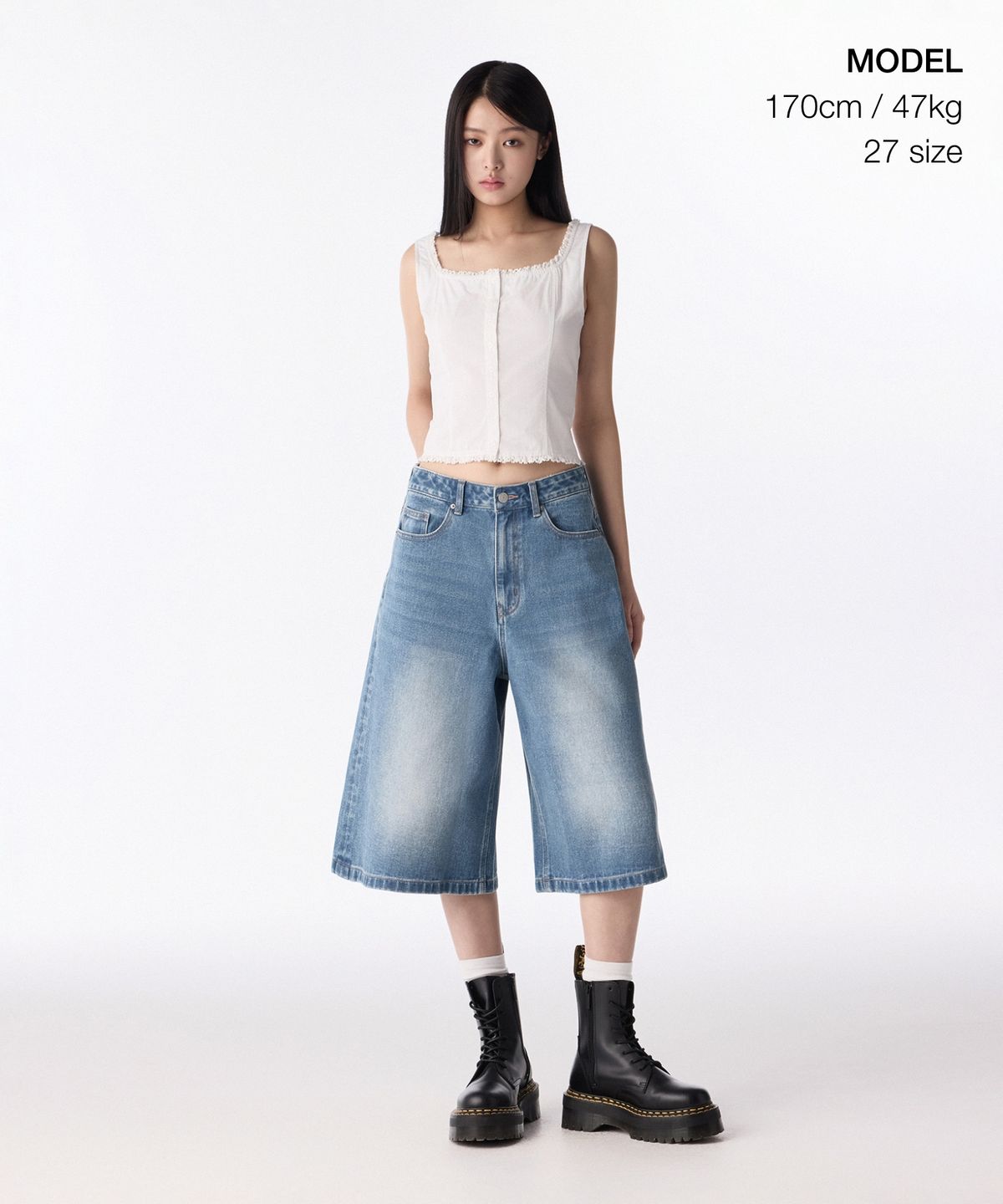 무신사 스탠다드 우먼(MUSINSA STANDARD WOMAN) 우먼즈 빅 브러쉬 와이드 버뮤다 데님 팬츠 [라이트 인디고]