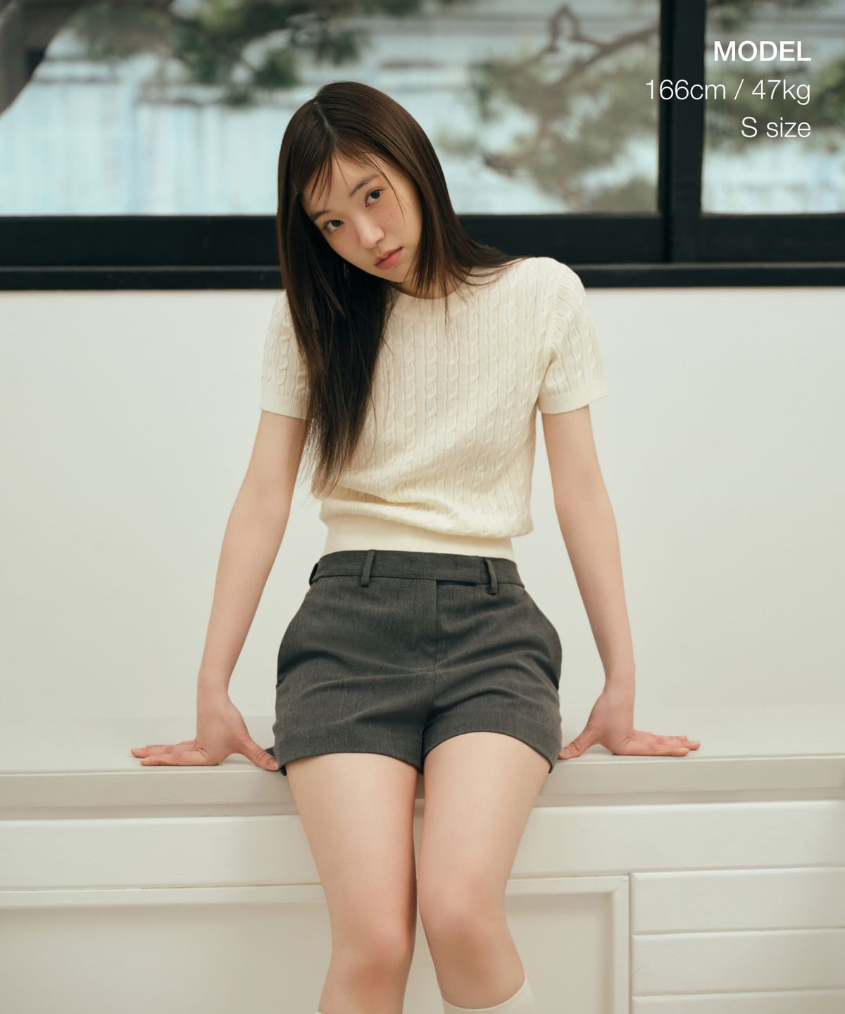 무신사 스탠다드 우먼(MUSINSA STANDARD WOMAN) 우먼즈 케이블 크루 넥 반소매 니트 [크림]
