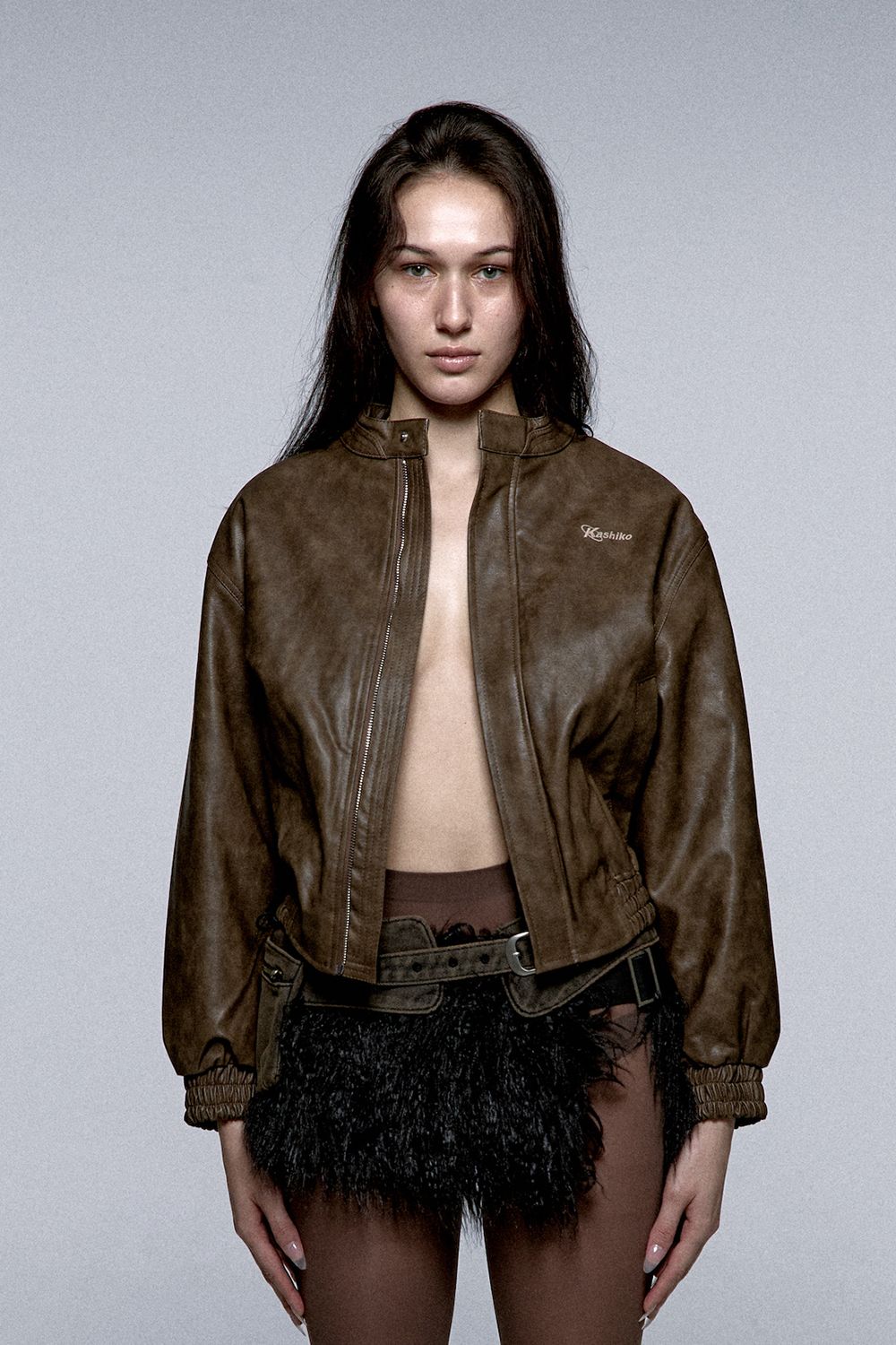 Kashiko☆Yantra Faux Leather jacket MUSINSA | KASHIKO Yantra Faux Leather jacket Brown