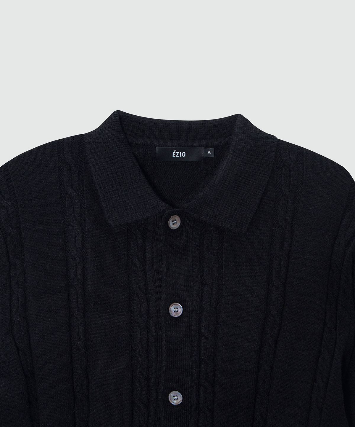이지오(EZIO) Cable button-up Collar Cardigan_Black