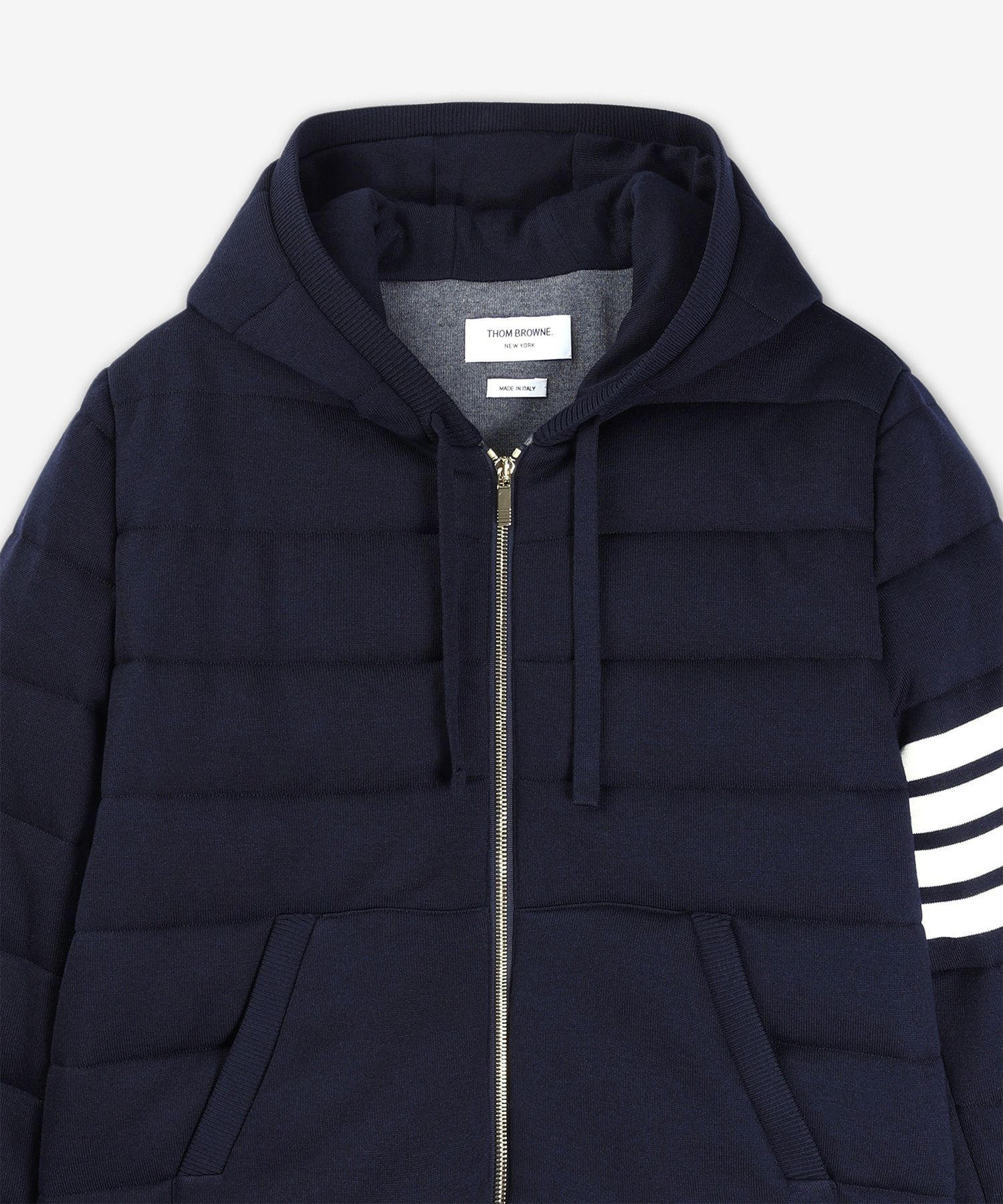 THOM BROWNE ネイビー フード付き ブルゾン MUSINSA公式 | THOM BROWNE Jersey Stitch Padded Merino Wool