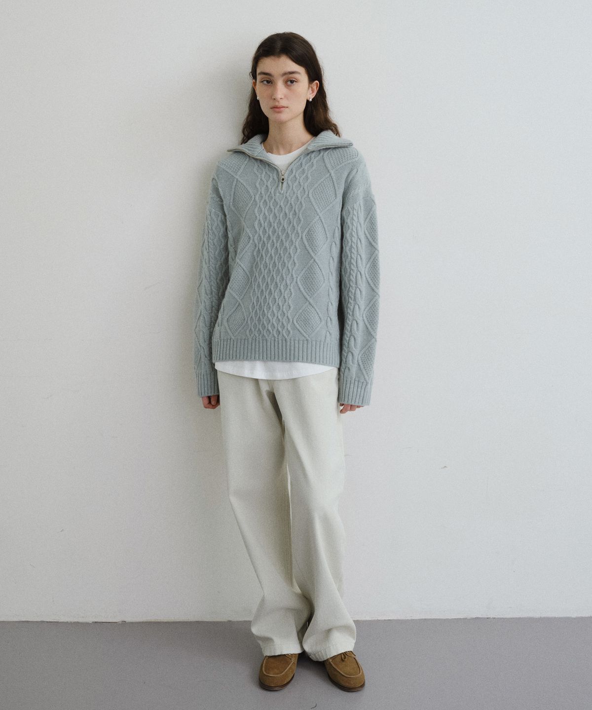 유라고(URAGO) Cable half zip-up knit