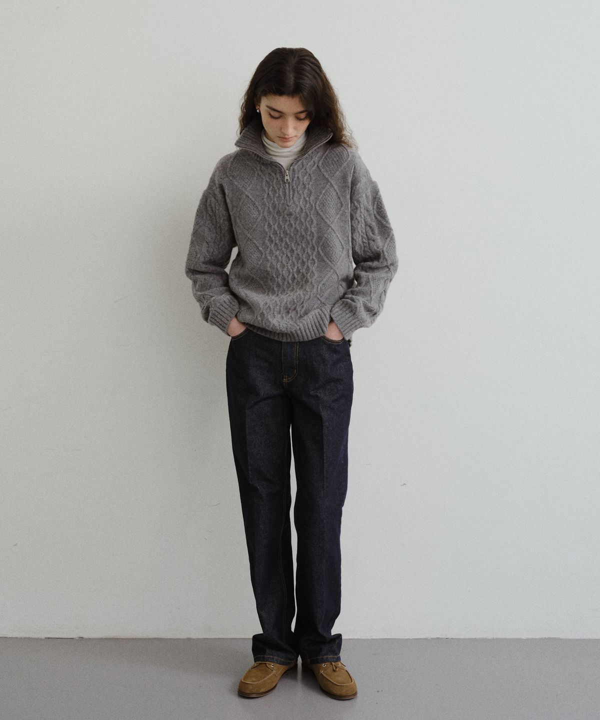 유라고(URAGO) Cable half zip-up knit