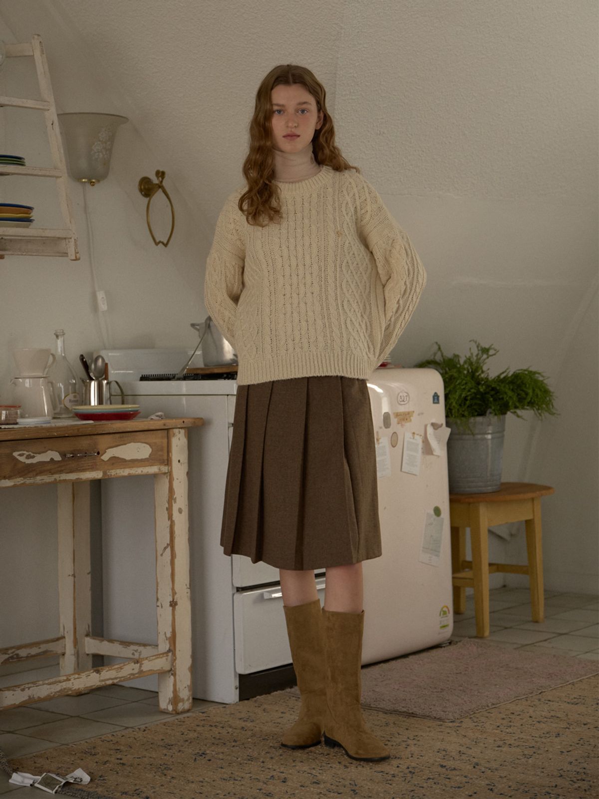 아노에틱(ANOETIC) COZY CABLE KNIT_IVORY