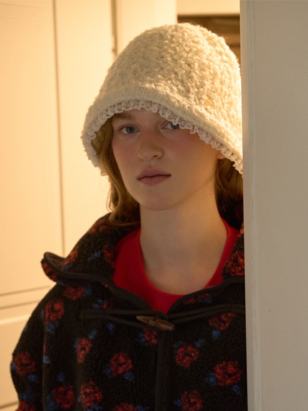 아노에틱(ANOETIC) LACE KNIT BUCKET HAT_IVORY