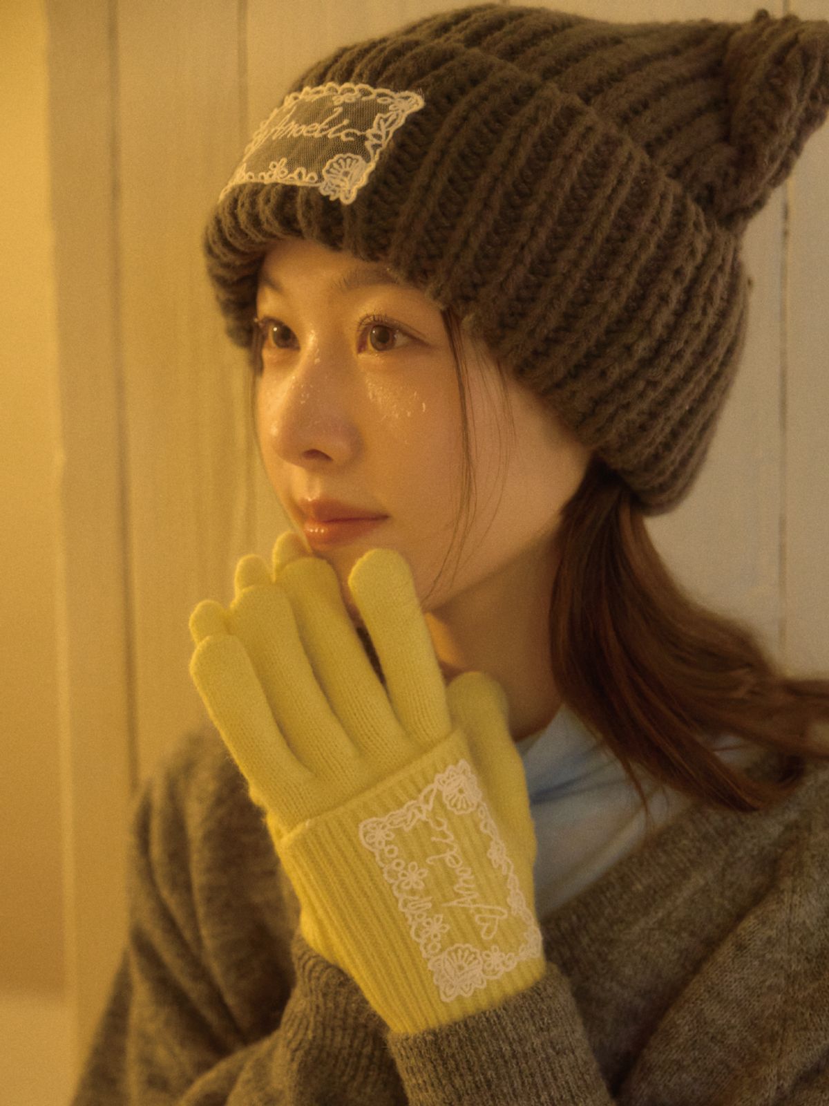 아노에틱(ANOETIC) COZY LACE GLOVE_YELLOW