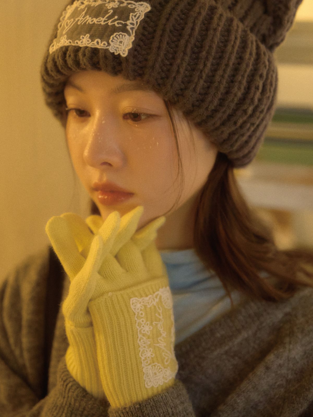 아노에틱(ANOETIC) COZY LACE GLOVE_YELLOW