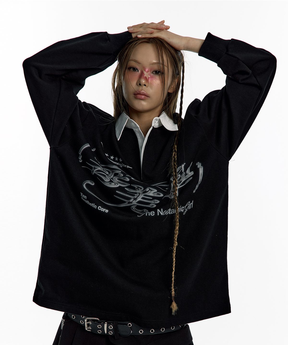 카시코(KASHIKO) Aesthetic Collar Rugby Shirts Black