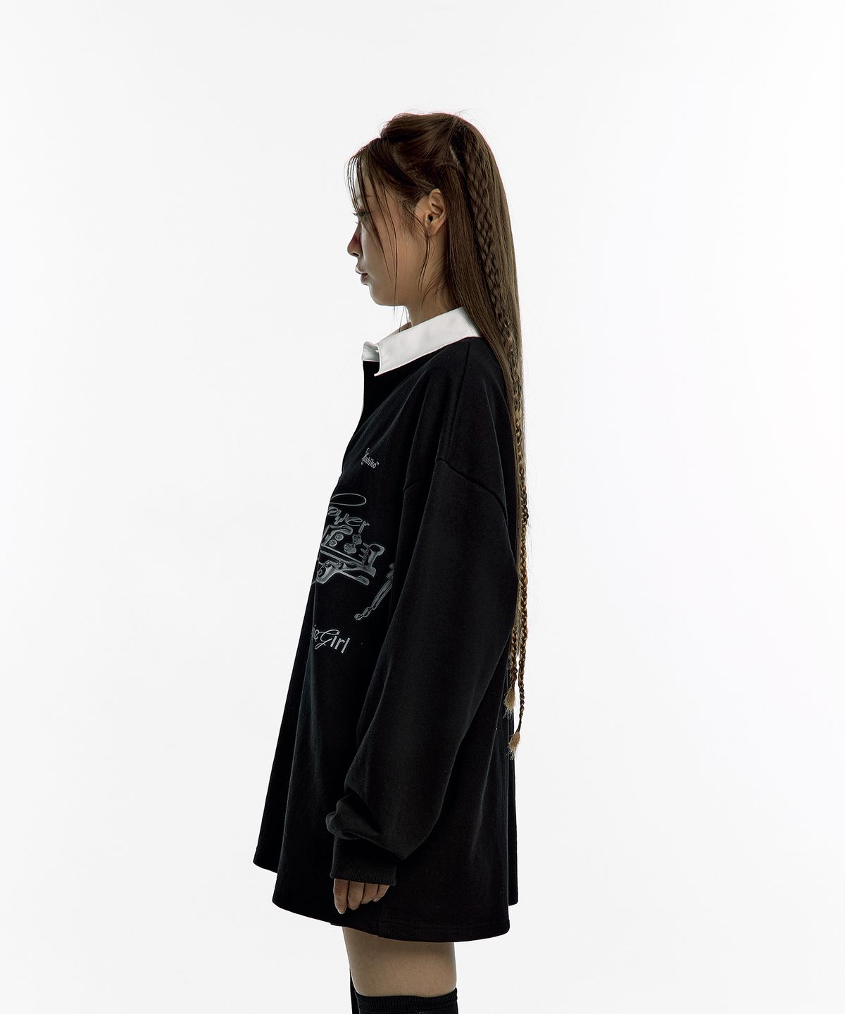카시코(KASHIKO) Aesthetic Collar Rugby Shirts Black