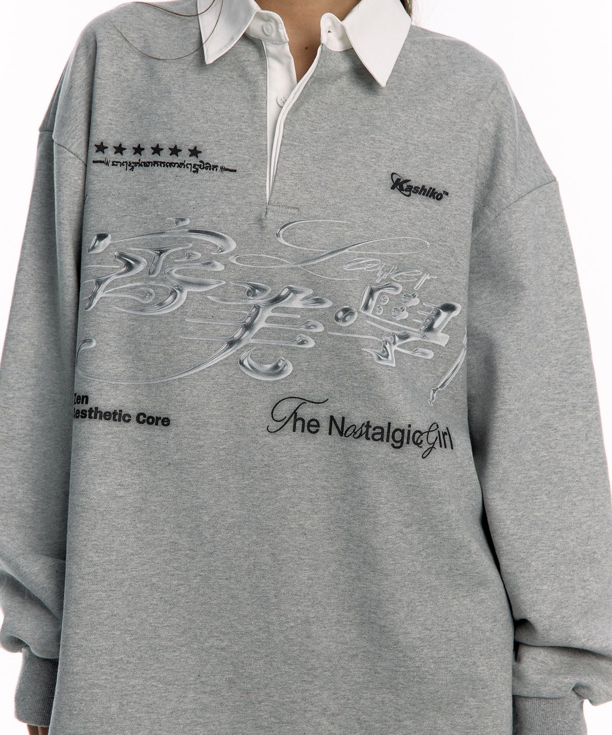 카시코(KASHIKO) Aesthetic Collar Rugby Shirts Gray