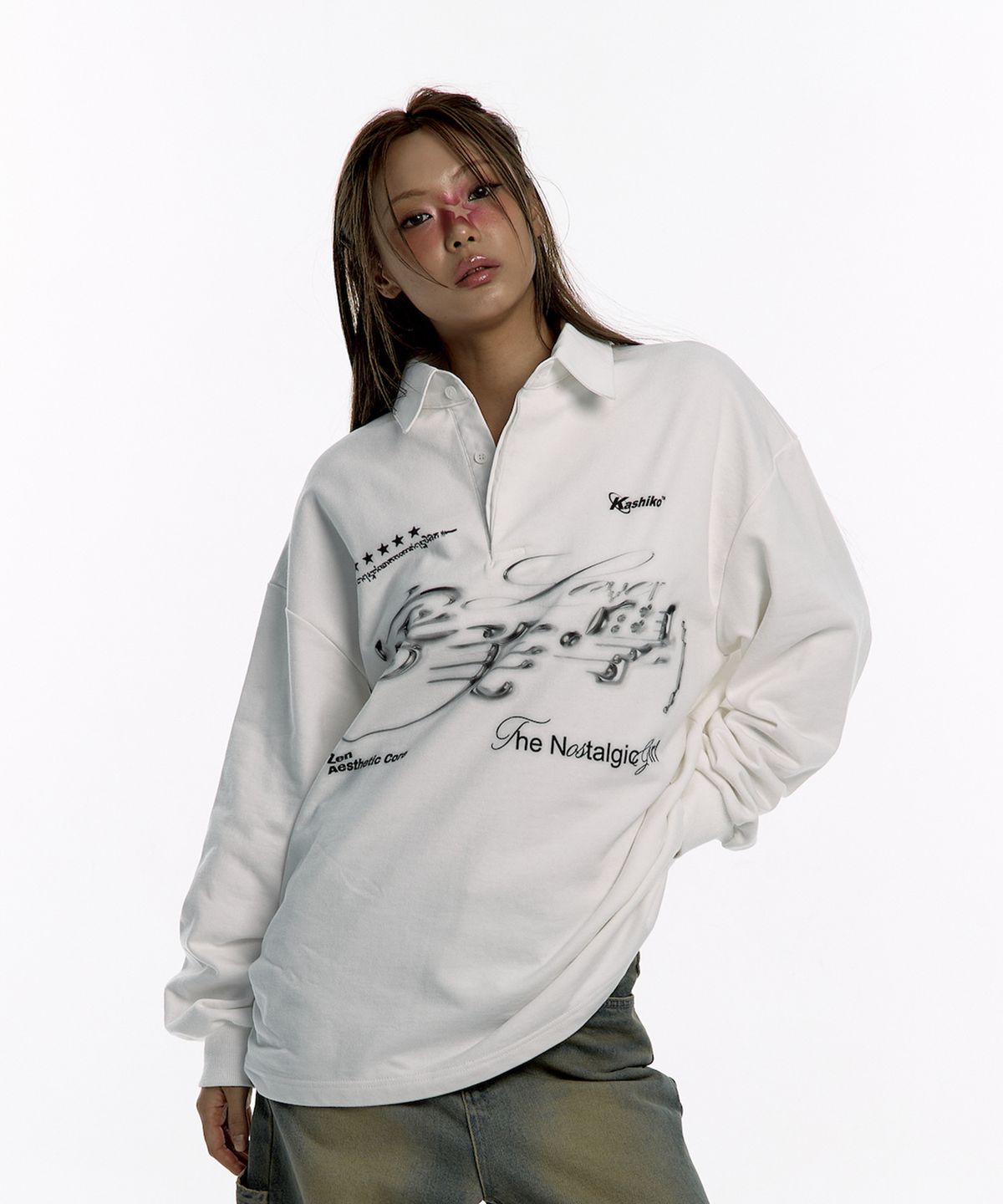 카시코(KASHIKO) Aesthetic Collar Rugby Shirts White