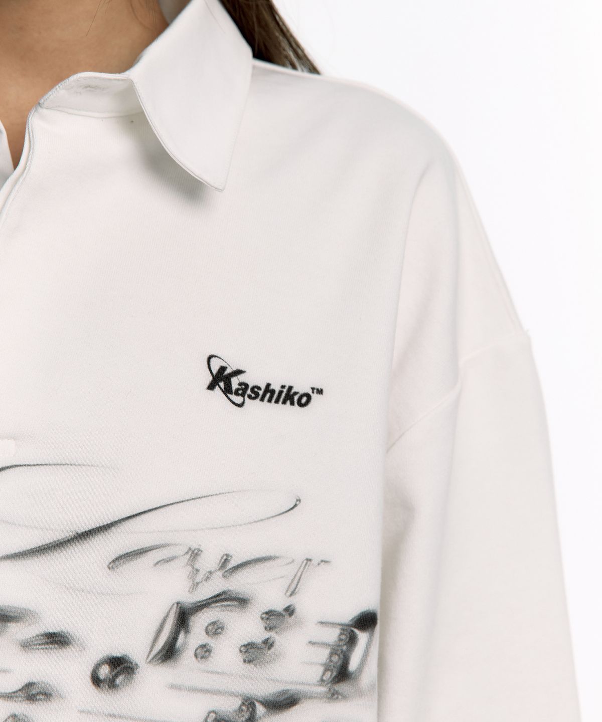 카시코(KASHIKO) Aesthetic Collar Rugby Shirts White