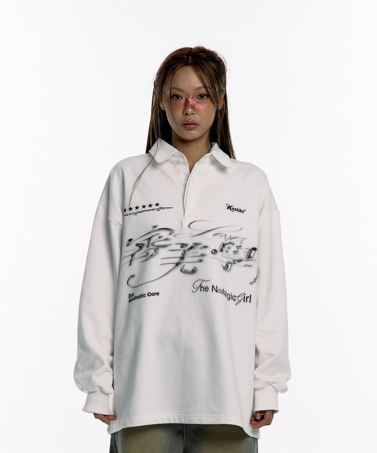 카시코(KASHIKO) Aesthetic Collar Rugby Shirts White