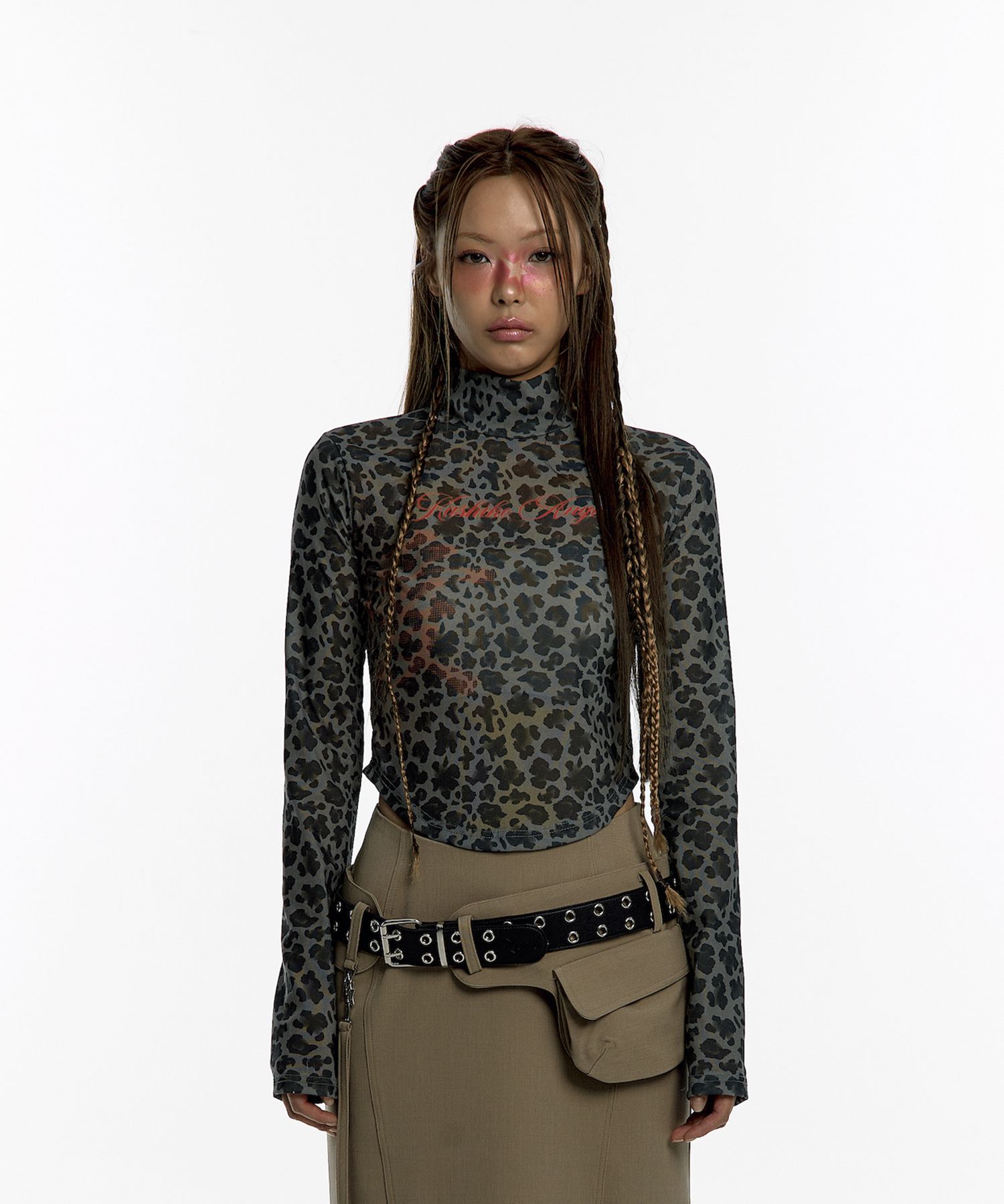 MUSINSA公式 | KASHIKO Leopard Highneck Mesh Top