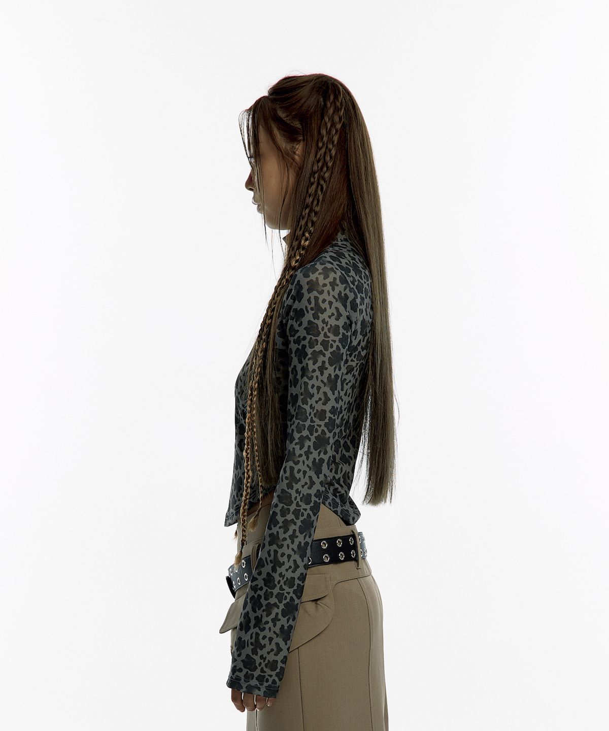 카시코(KASHIKO) Leopard Highneck Mesh Top
