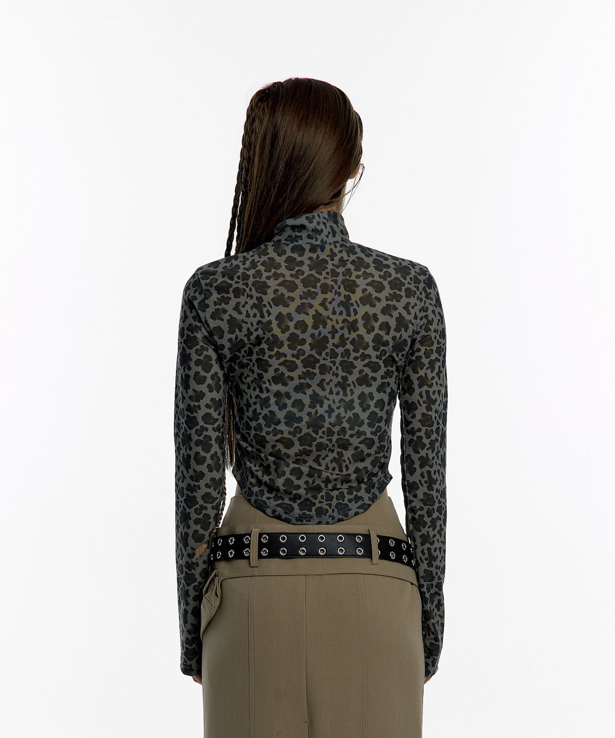 카시코(KASHIKO) Leopard Highneck Mesh Top