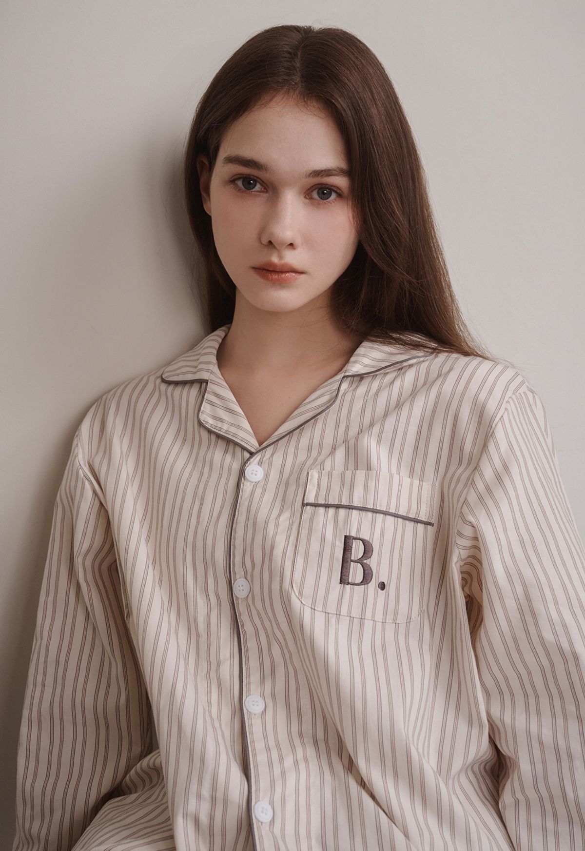 보일하우스(BOIL HOUSE) Stripe Pattern Half Pajama Set (purple gray)
