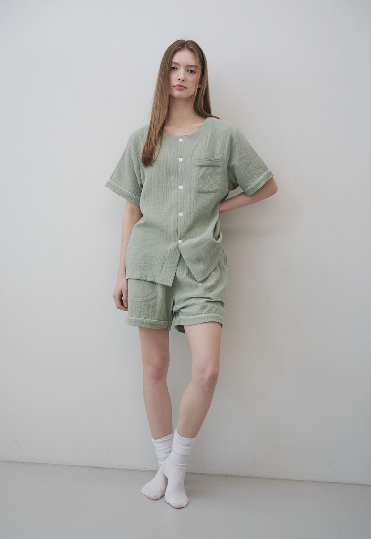 보일하우스(BOIL HOUSE) Cotton Gingham Piping Pajama Set (Green)