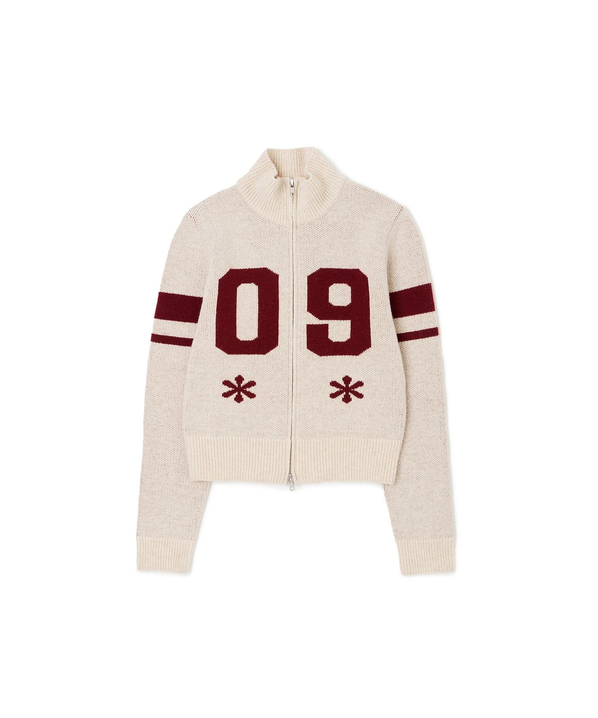 라츠유(LOTSYOU) lotsyou_Varsity Knit Zip-up Cardigan Oatmeal