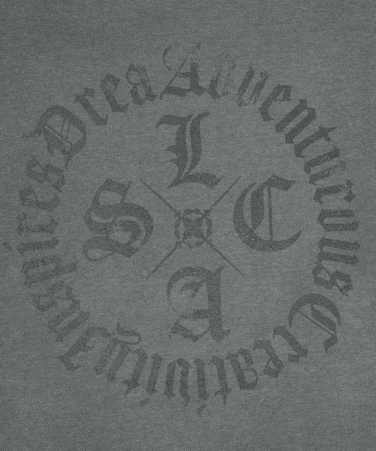 슬로우애시드(SLOWACID) 블랙레터 서클 로고 와이드 후디 [카키그레이]