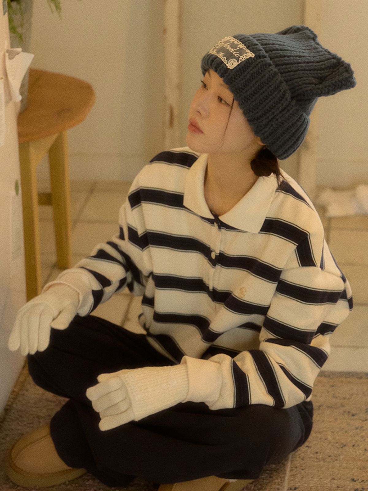 아노에틱(ANOETIC) ANC STRIPE COLLAR SWEATSHIRT_IVORY