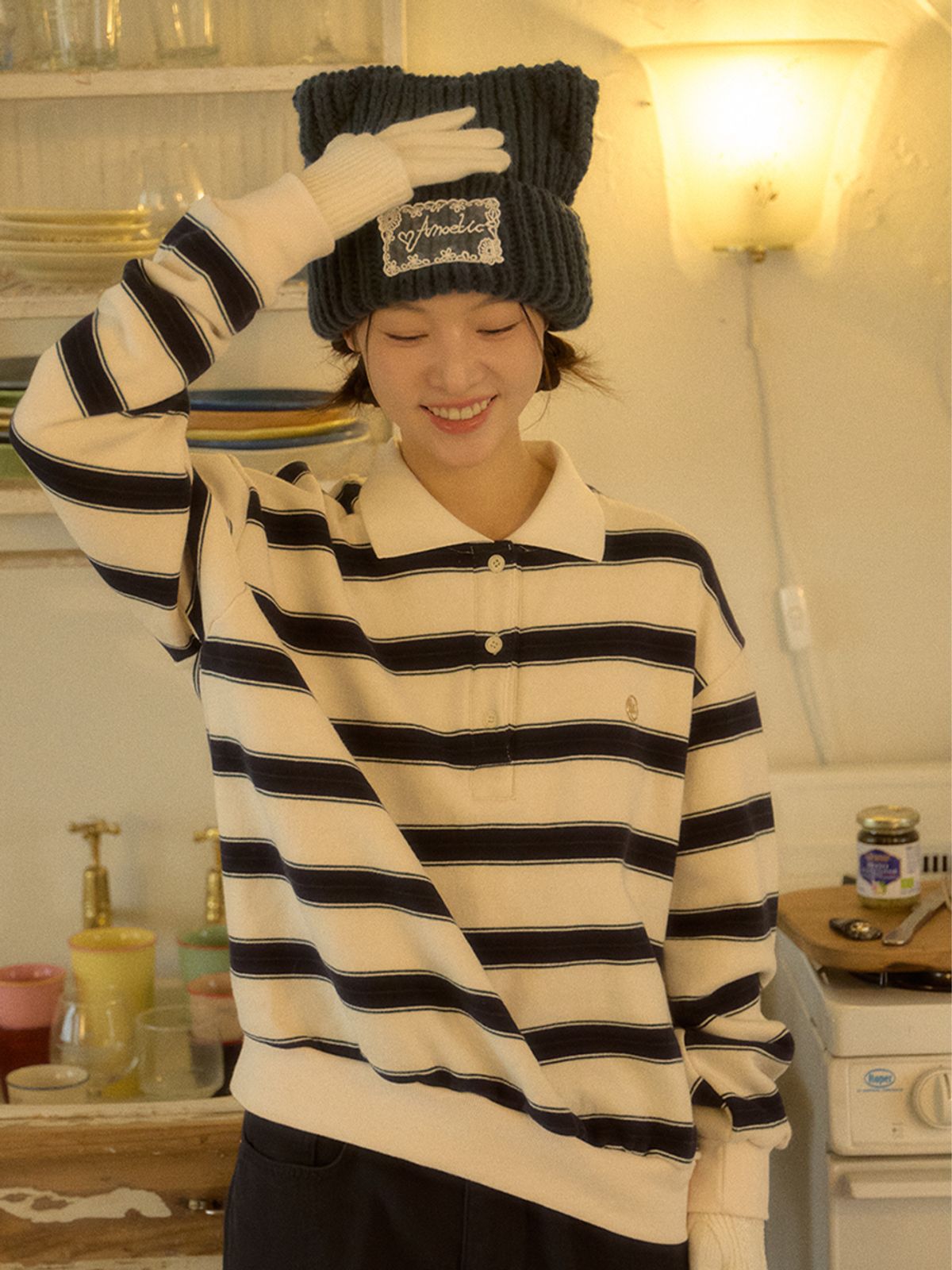 아노에틱(ANOETIC) ANC STRIPE COLLAR SWEATSHIRT_IVORY