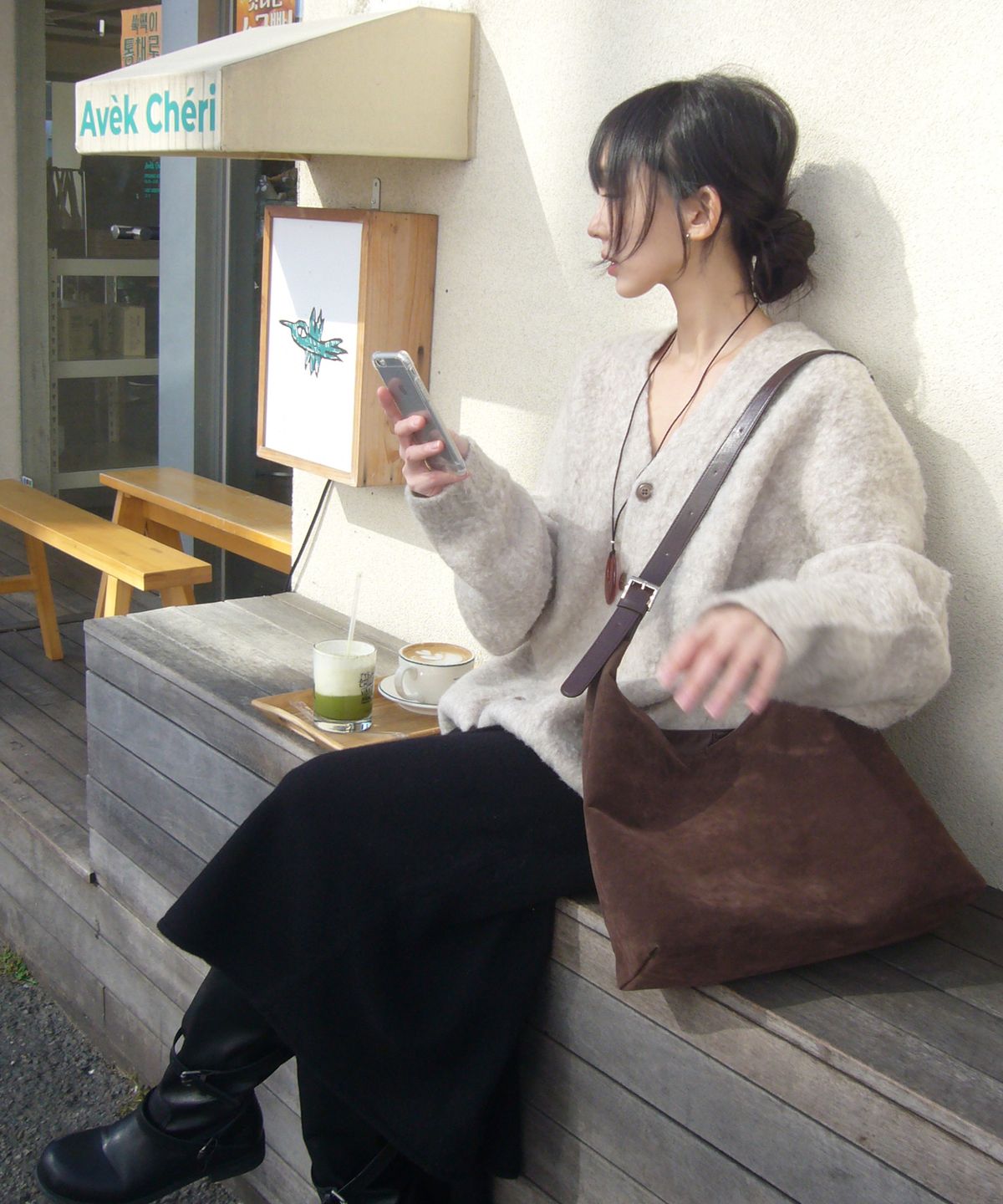 아노에틱(ANOETIC) ANC SUEDE HOBO BAG & CARD WALLET SET_5COLOR