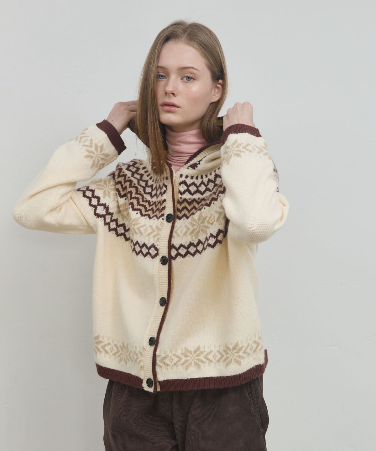 아노에틱(ANOETIC) NORDIC HOODIE KNIT CARDIGAN_4COLOR