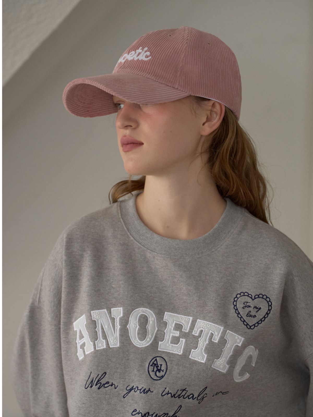 아노에틱(ANOETIC) CORDUROY LETTERING BALL CAP_PINK