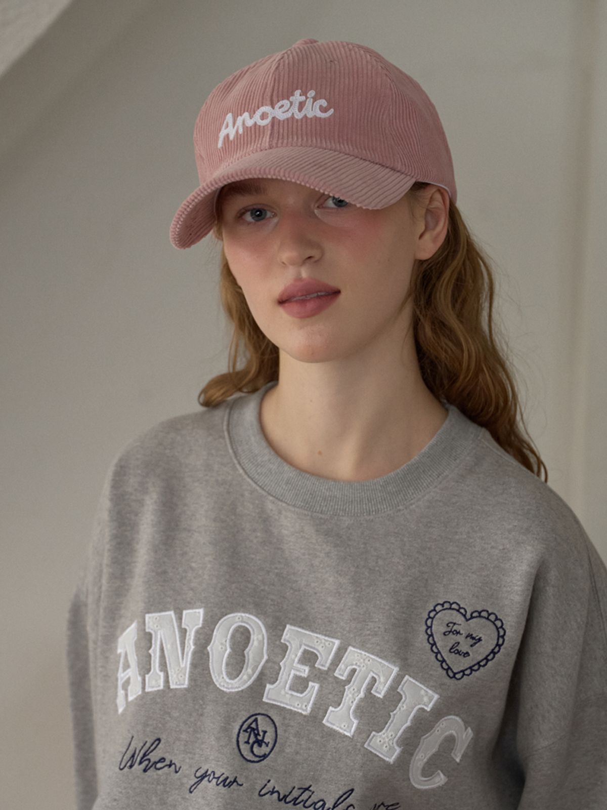 아노에틱(ANOETIC) CORDUROY LETTERING BALL CAP_PINK