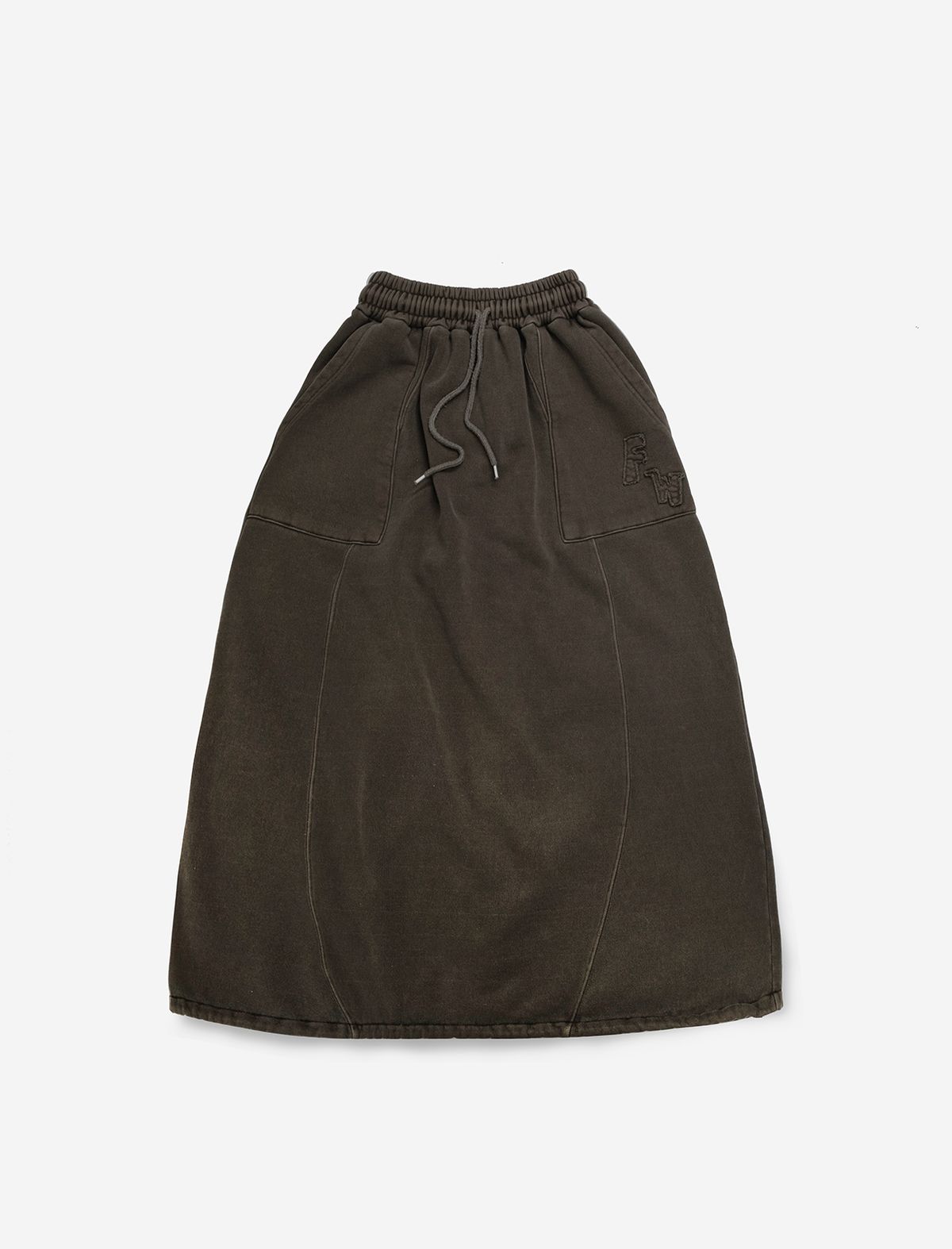 플랫웨이브 인 서울(FLATWAVE IN SEOUL) Hava Patchwork Pigment Sweatskirt Brown