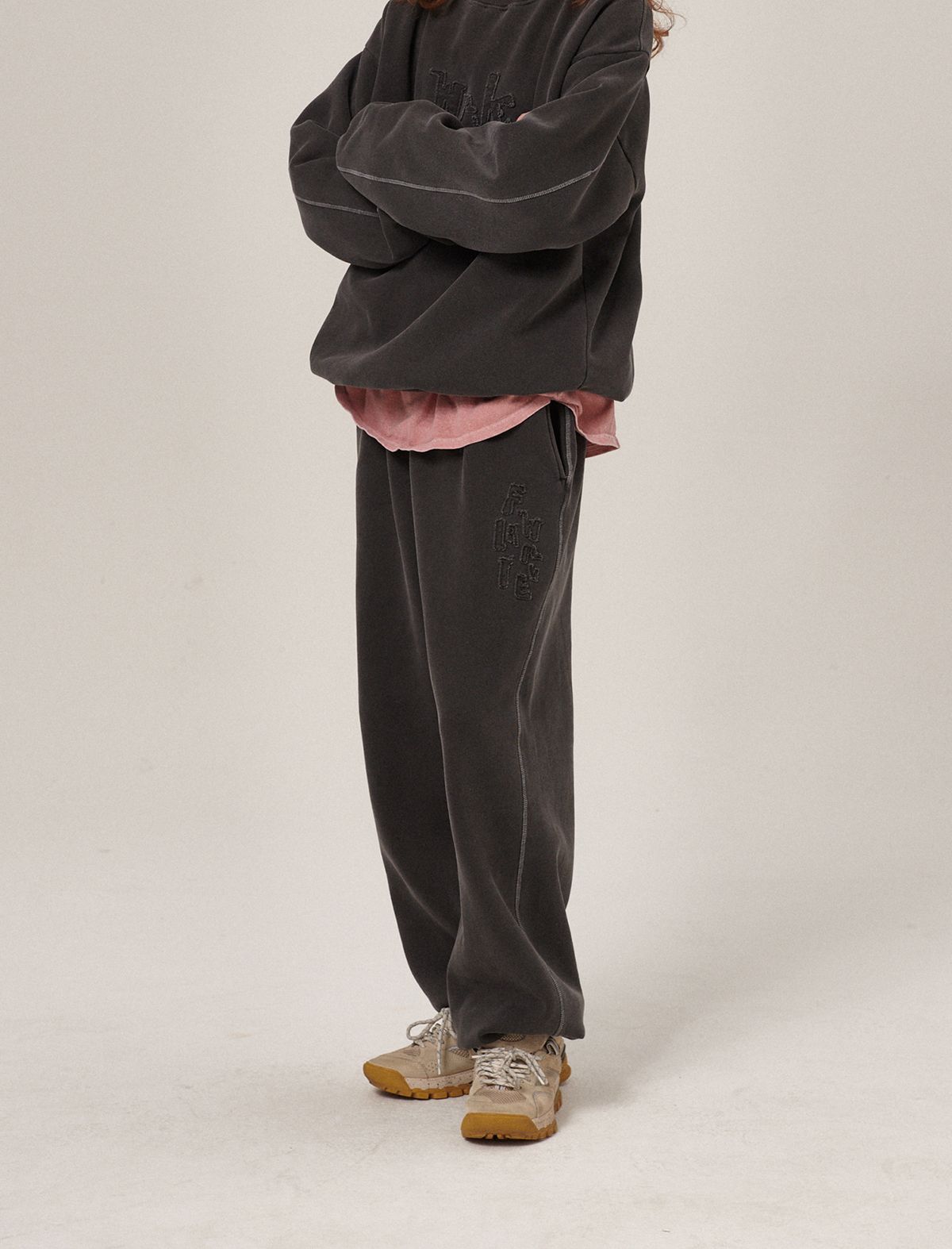 플랫웨이브 인 서울(FLATWAVE IN SEOUL) Hava Patchwork Pigment Sweatpants Charcoal