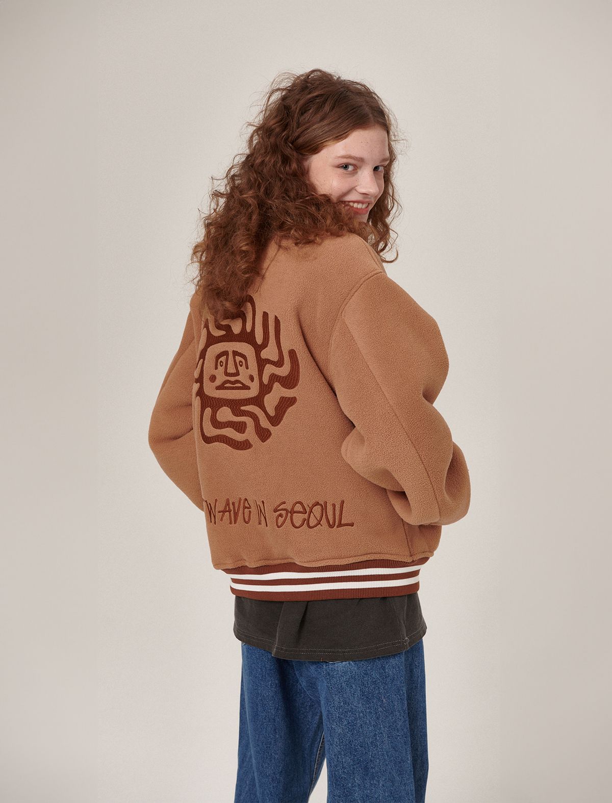 플랫웨이브 인 서울(FLATWAVE IN SEOUL) Ecco Fleece Varsity Jacket Brown