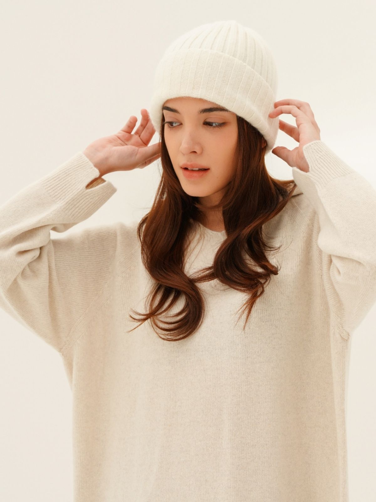 아쿠드(ACUD) Hoodie Knit Long Dress _L.Beige