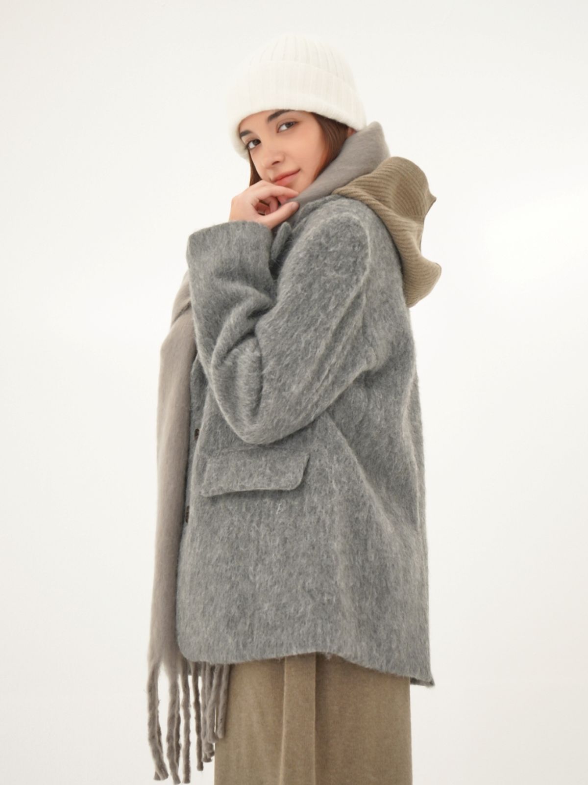 아쿠드(ACUD) Alpaca Fur Jacket Coat _Grey