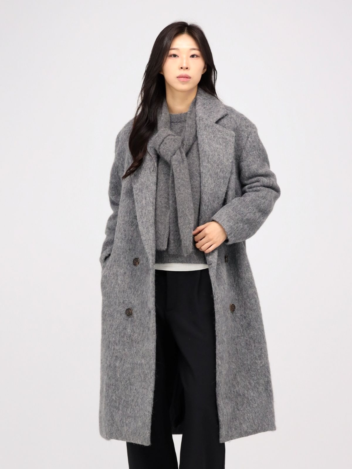 아쿠드(ACUD) Alpaca Fur Long Coat _Grey