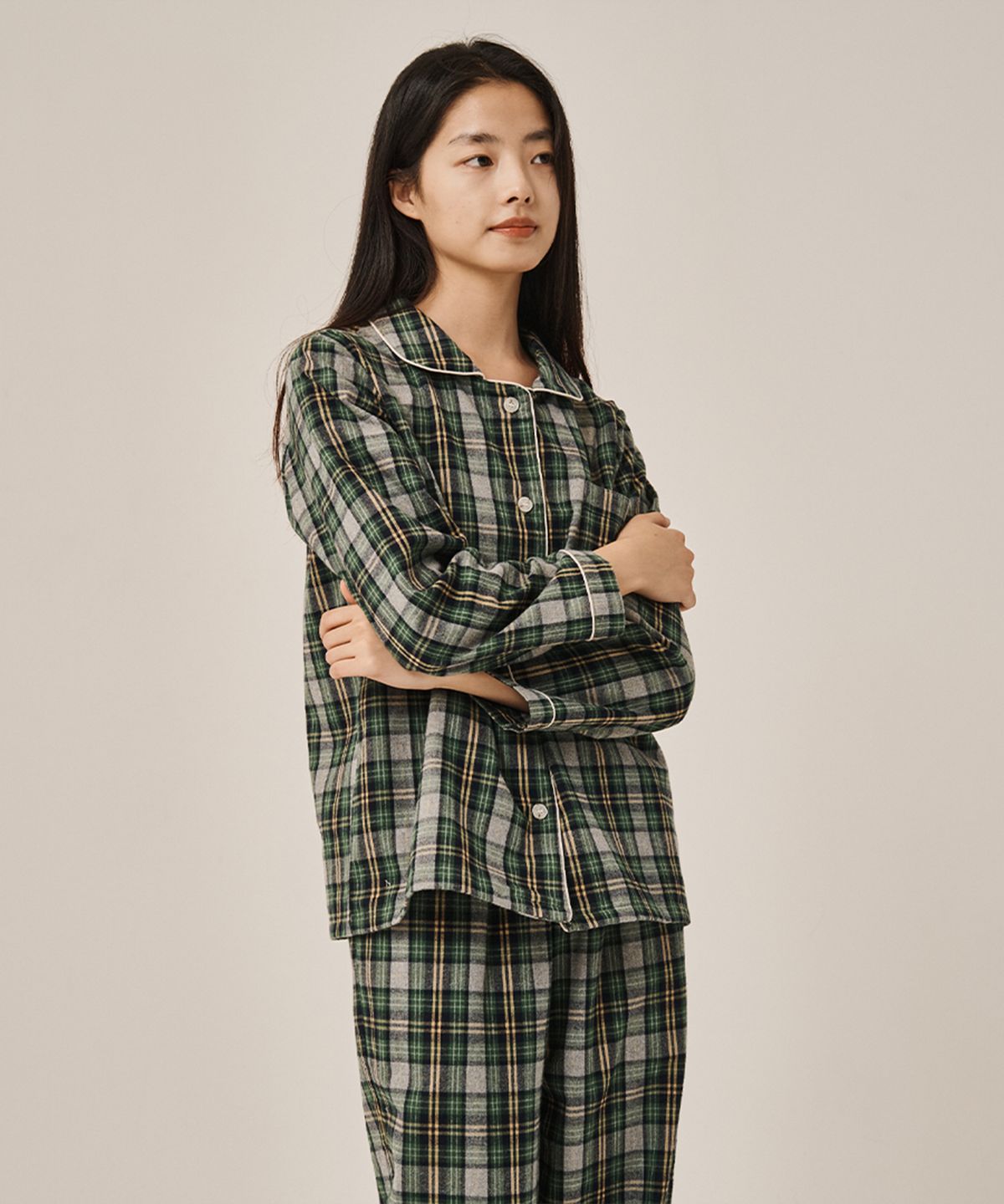 오끼뜨(OGGITT) (w)앵커 머그워트 체크 파자마 긴소매세트 그린