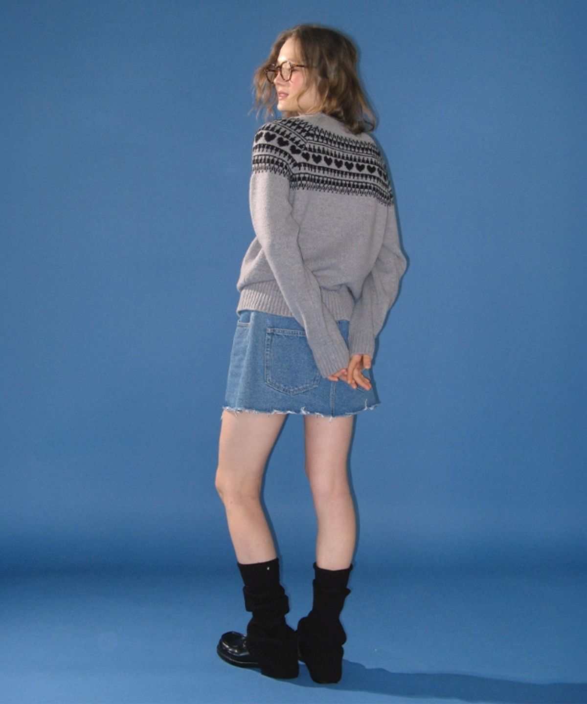 론론(RONRON) HEART NORDIC PULLOVER WOOL KNIT GREY