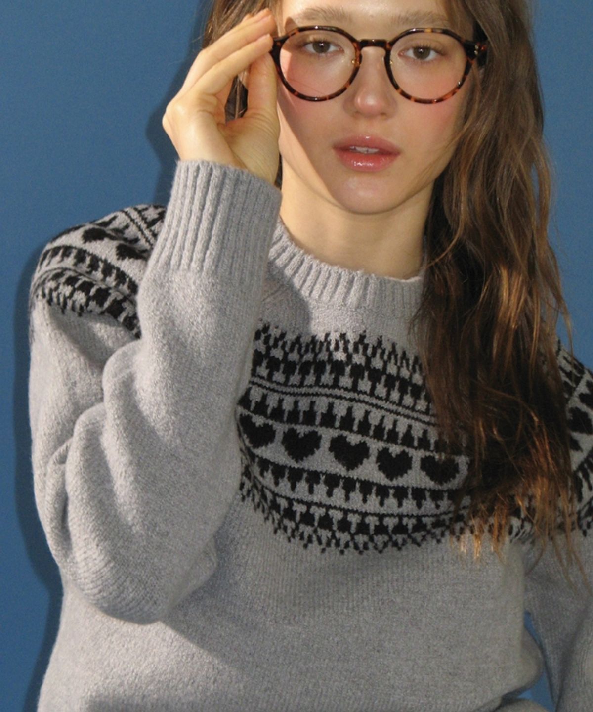 론론(RONRON) HEART NORDIC PULLOVER WOOL KNIT GREY