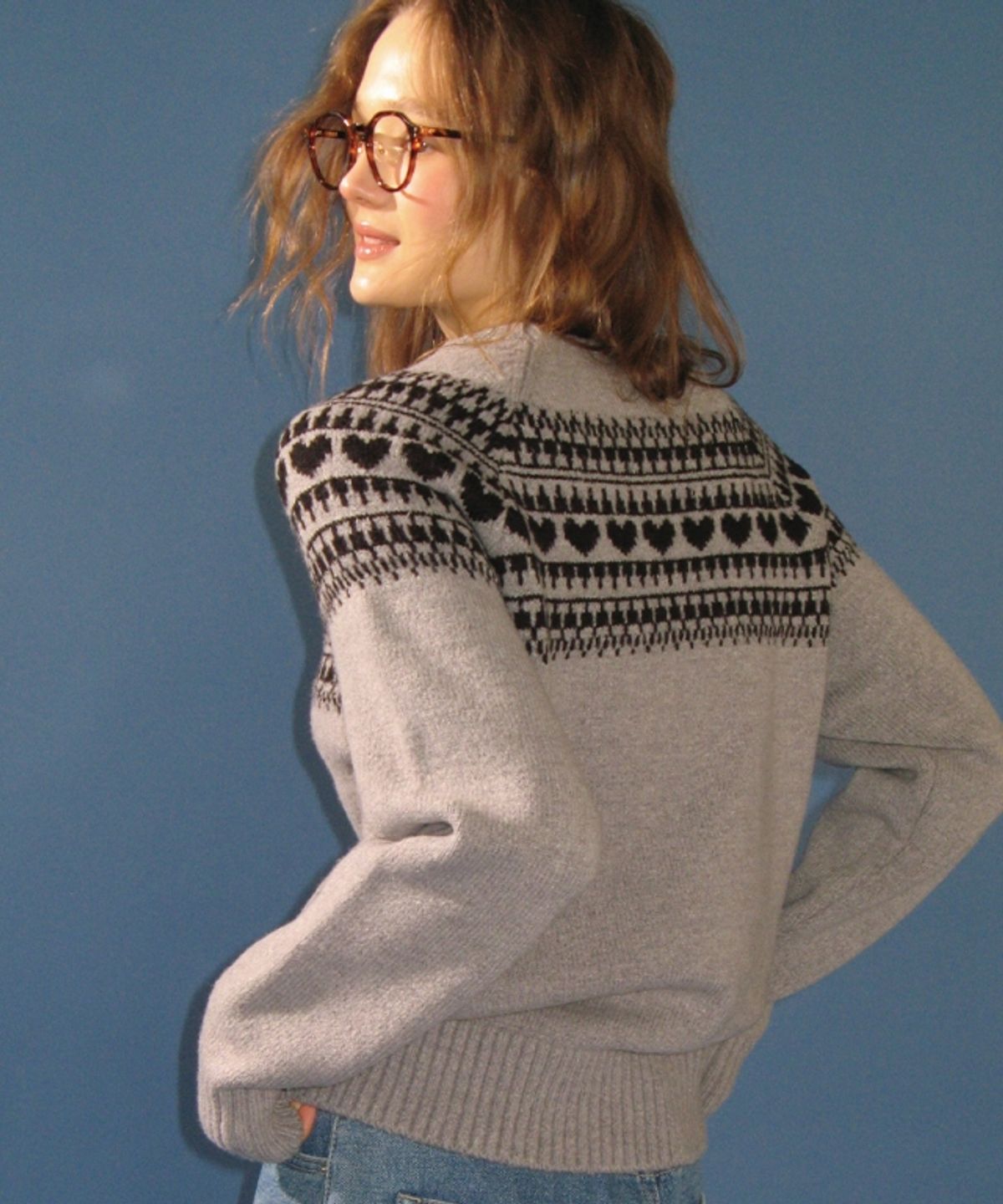 론론(RONRON) HEART NORDIC PULLOVER WOOL KNIT GREY