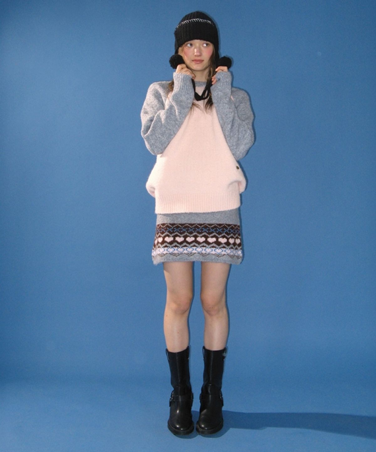 론론(RONRON) WOOL RAGLAN KNIT PINK GREY