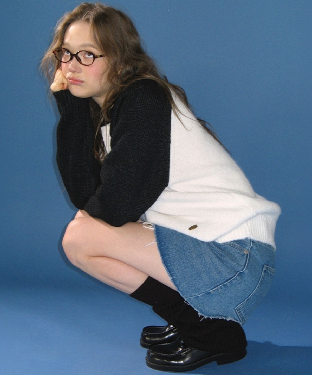 론론(RONRON) WOOL RAGLAN KNIT IVORY BLACK